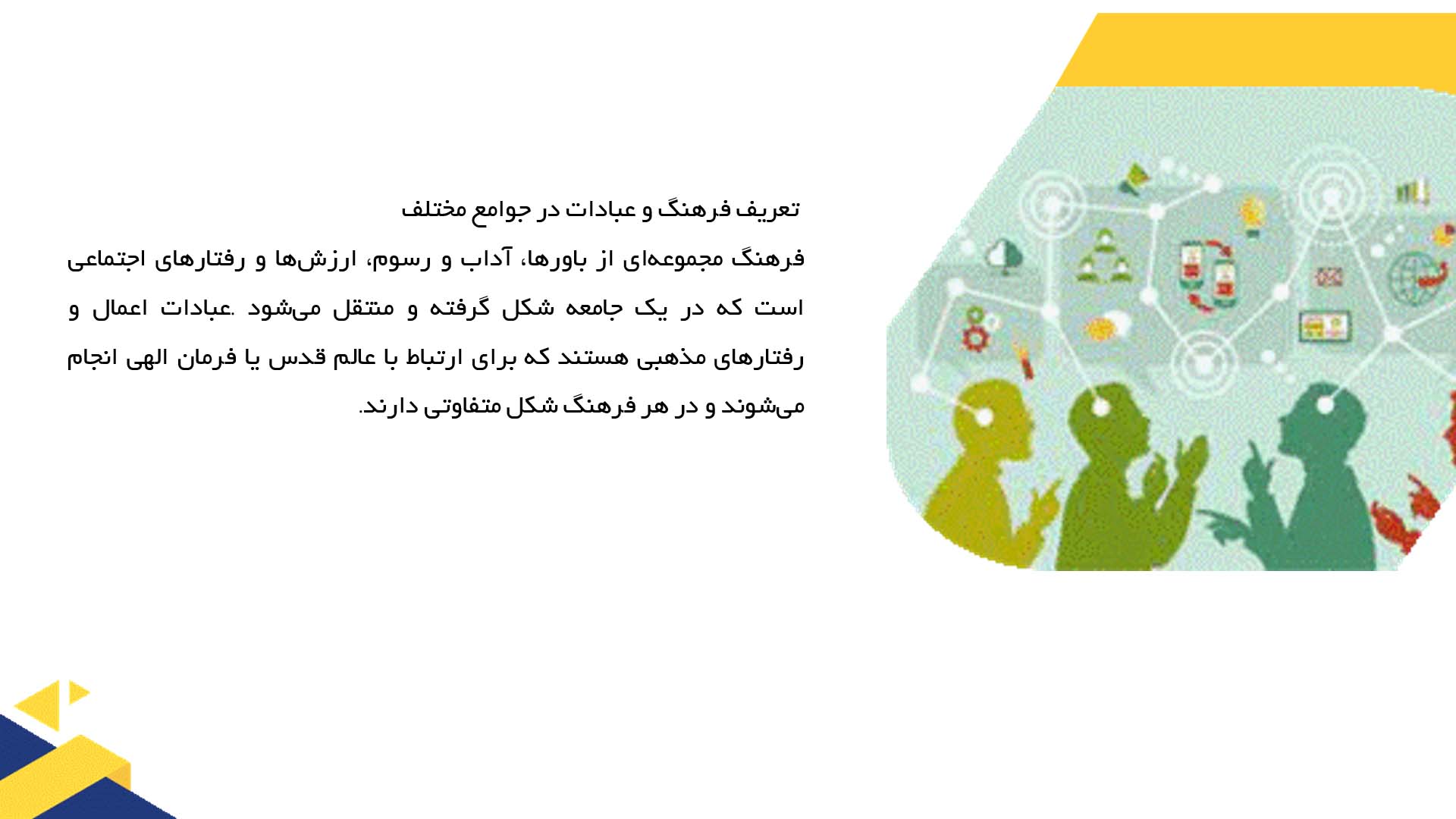پاورپوینت در مورد تأثیر فرهنگ بر نوع عبادات در جوامع مختلف
